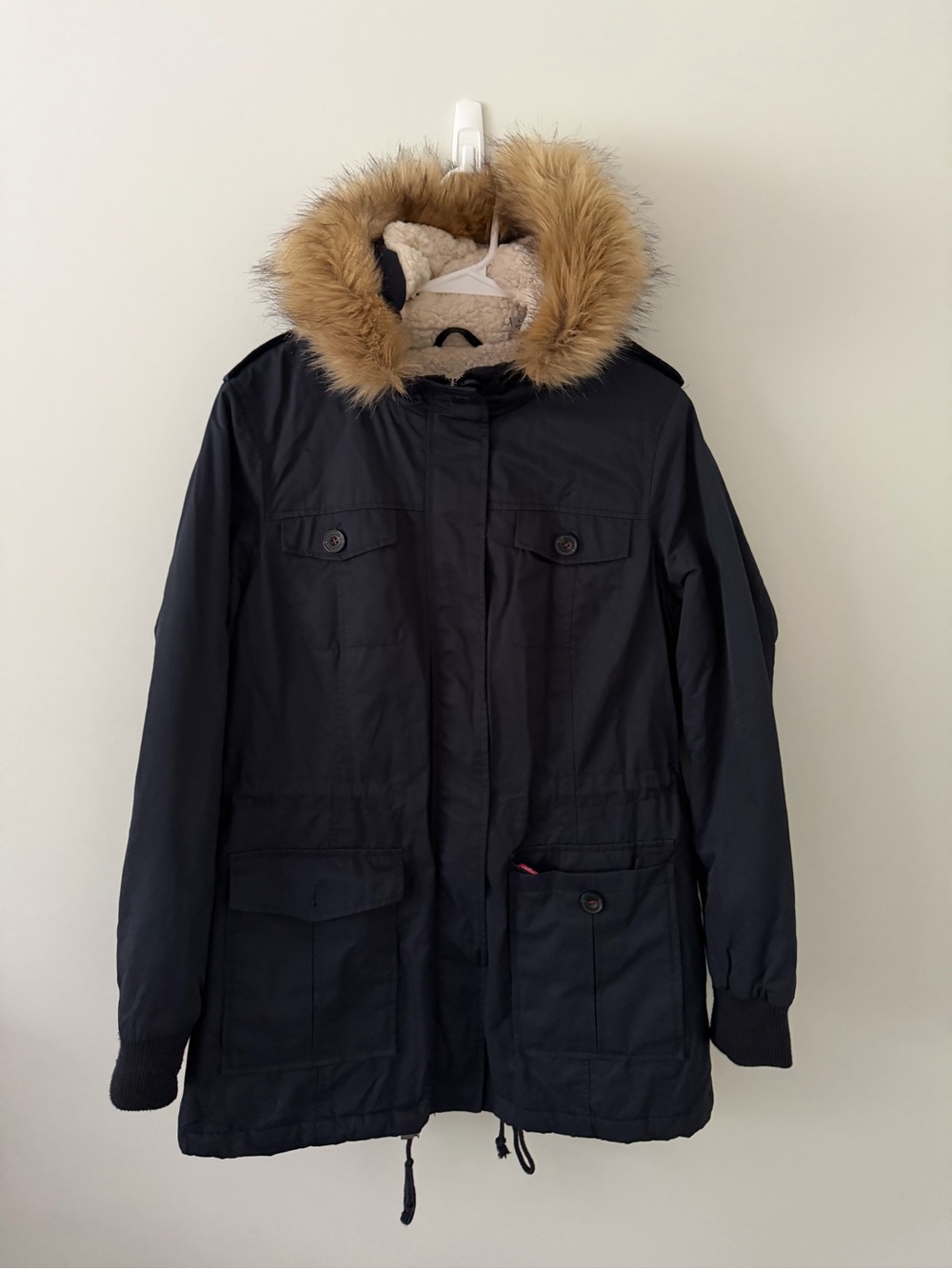Levi's Black Parka Jacket with Faux Fur Trim